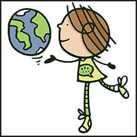 cartoon of girl balancing the earth