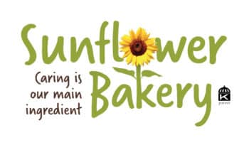 Sunflower Bakery Logo with Tagline: Caring is our main ingredient