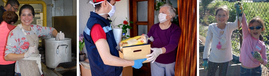 trio of images of volunteers