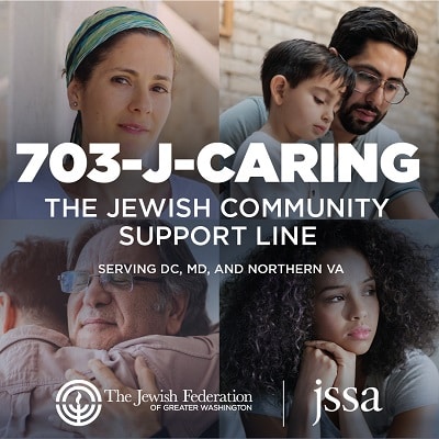 703-J-CARING Jewish Community support line with photos of community members in need.