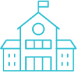Blue Icon of Schoolhouse with flag