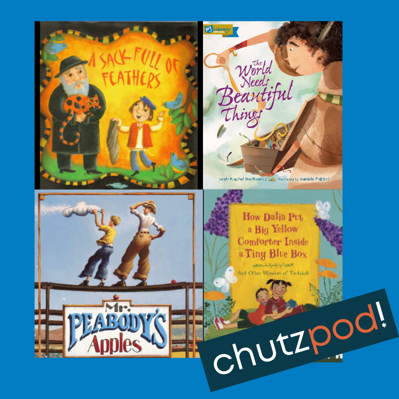 PJ Library book covers and Chutzpod logo
