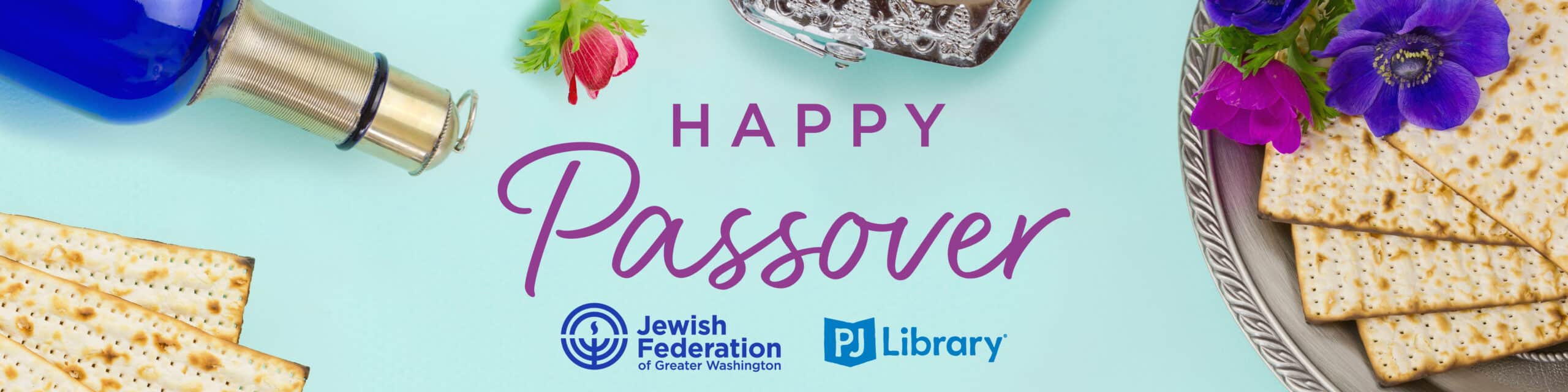 Passover 2024 graphic with PJ and JFGW logos - webpage banner