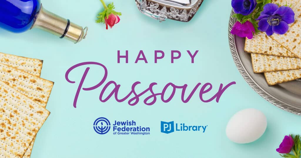 Passover 2024 graphic with PJ and JFGW logos - web share